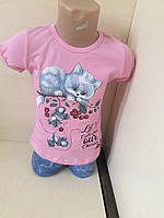 Літній костюм для дівчинки ошатна футболка шорти Коти розмір 92 98 104 110