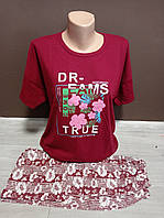 Комплект жіночий піжама туніка та бриджі Батал Туреччина Fancy 48-50 розміри бавовна бордо