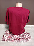 Комплект жіночий піжама туніка та бриджі Батал Туреччина Fancy 48-50 розміри бавовна бордо, фото 2