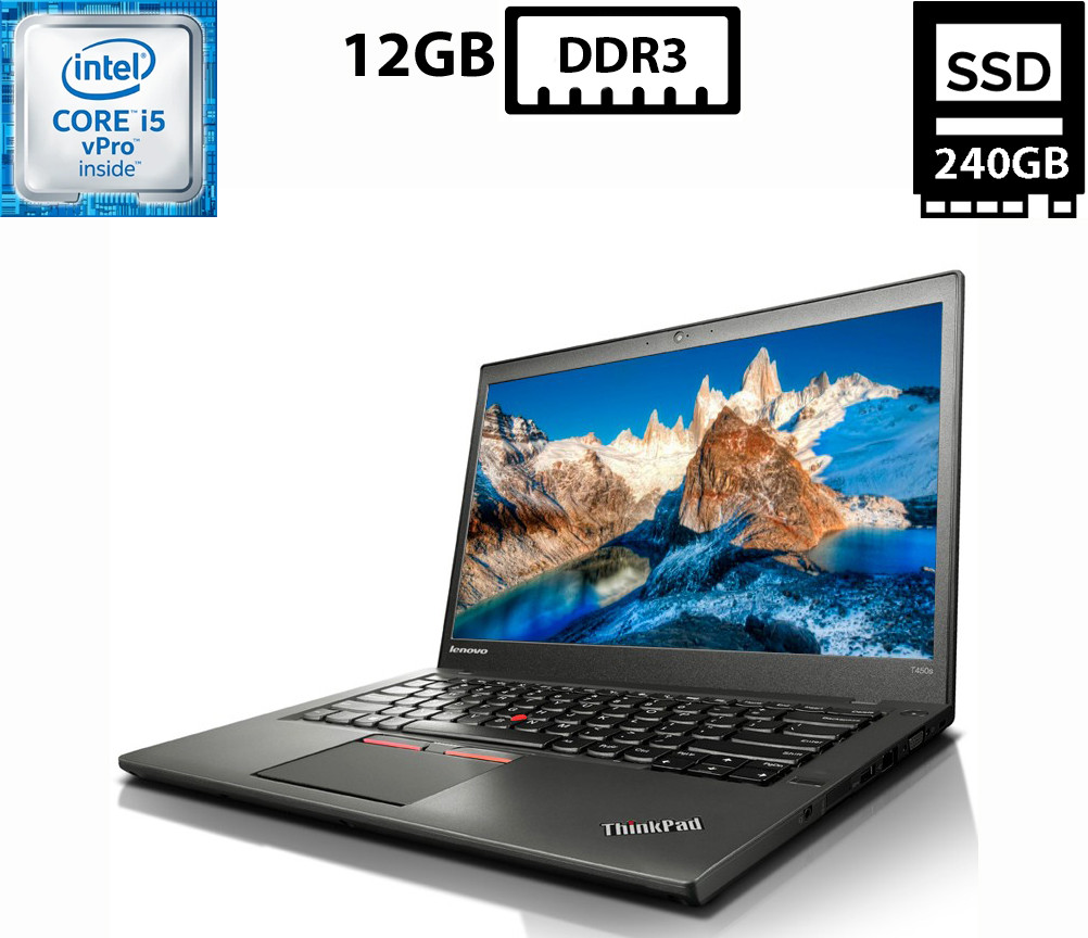 Ноутбук Lenovo ThinkPad T450s/14"TN(1600x900)/Intel Core i7-5600U 2.60GHz/12GB DDR3/SSD 240GB/Intel HD Graphics 5500/Camera