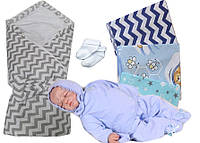 Набор для новорожденного на выписку 9 предметов "Незабудка голубой" с конвертом серый волна