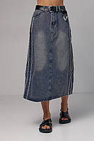 Джинсовая юбка женская миди с разрезом сзади синяя
