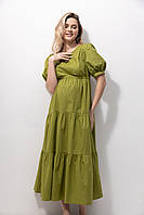 Платье для беременных, для кормящих мам летнее трикотажное макси оливковое