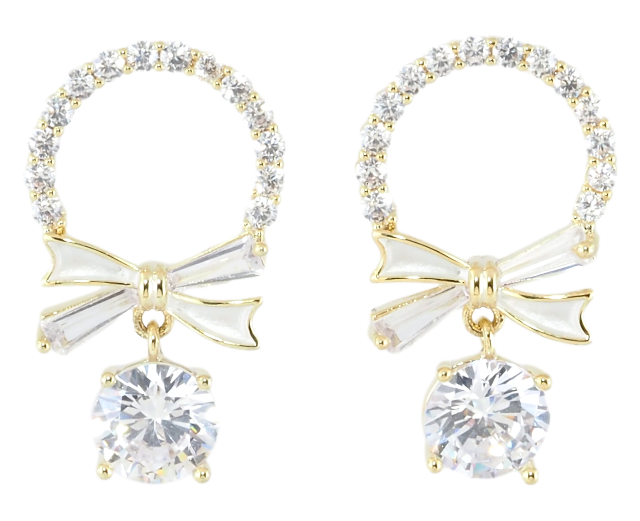Сережки Xuping JEAN GOUJON Позолота 14K пусети «Кришталеві бантики»