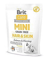 Сухой корм для длинношерстных собак миниатюрных пород Brit Care GF (Grain Free) Mini Hair&Skin  400 г