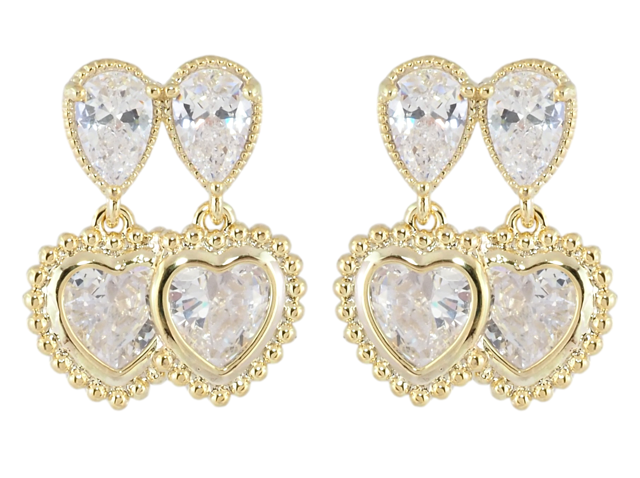 Сережки Xuping JEAN GOUJON Позолота 14K пусети «Кришталеві сердечка»