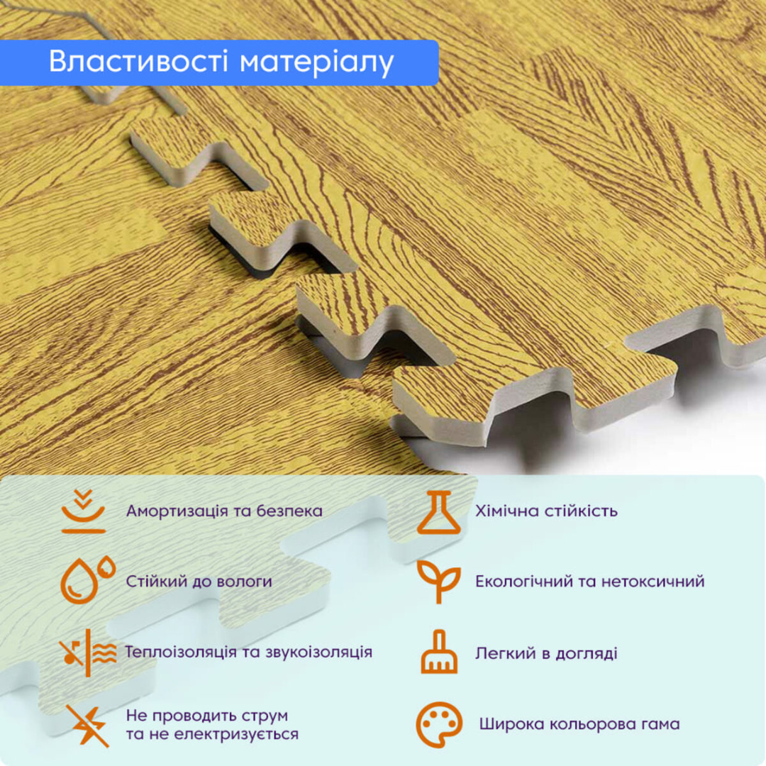 Модульное напольное покрытие пол пазл модульное напольное покрытие 600x600x10мм желтое дерево - фото 4 - id-p2199666567