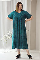 Легка літня сукня вільного крою FREE SIZE (на ОГ 120-130 см) з вишивкою спереду кольору морської хвилі №618-3