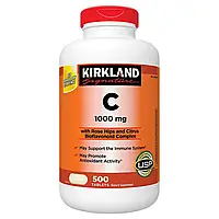 Витамин С, Vitamin C, Kirkland Signature, 1000 мг, 500 таблеток, с шиповником и цитрусовым биофлавоноидным