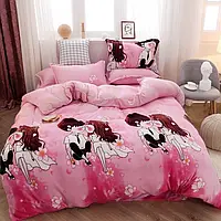 Подростковая постельная ткань 220см набивная Бязь Gold Lux розовая с аниме принтом (A+B) - (50м+50м) Пакистан