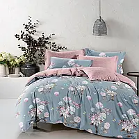 Ткань для постельного белья набивная Бязь Gold Lux голубая и розовая с цветочным принтом (A+B) - (50м+50м)