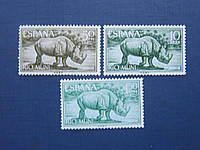 3 марки Ріо Муні (Іспанська Африка) 1964 фауна носоріг MNH КЦ 12 $
