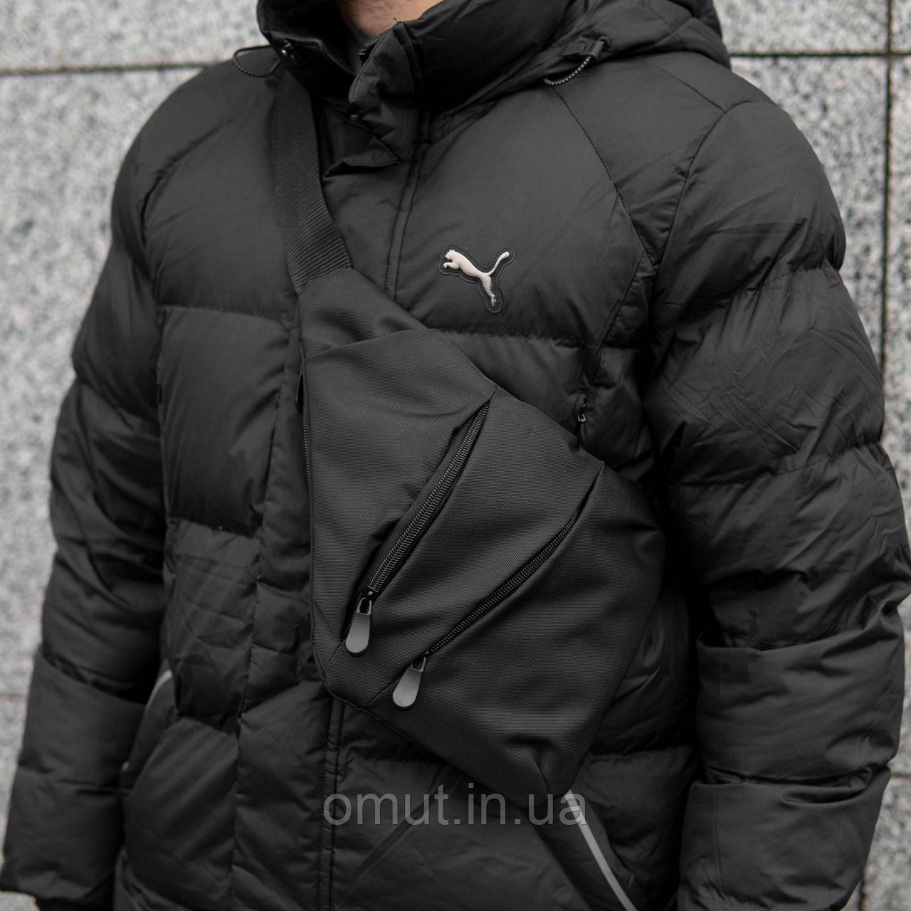 Чоловіча сумка слінг Cross Body через плече чорна з тканини нагрудна бананка на кожен день, фото 1