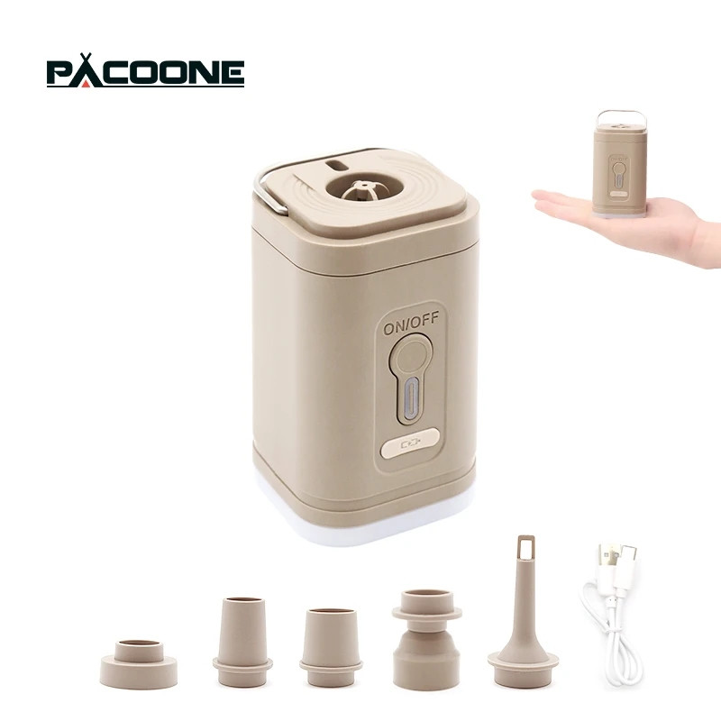 Портативний акумуляторний насос Pacoone з ліхтариком та 5 насадок хакі
