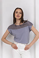 Ажурная женская серая футболка, топ прямого кроя 42-44, 46-48, 50-52