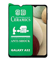 Противоударная защитная пленка Ceramics для Samsung A325 Galaxy A32 (2021) Full Glue (0.3 мм, 9D) черная