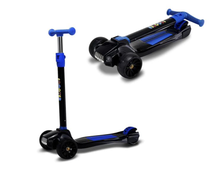 Дитячий триколісний складаний самокат «Scooter 1620» з колесами, що світяться, з музикою і світловими ефектами.