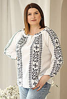 Стильна жіноча етнічна біла блуза з чорною вишивкою №343