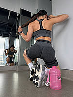 Спортивный женский костюм для тренировок, фитнеса, йоги, танцев Sport (топ + шорты) с пуш-ап, темно-серый