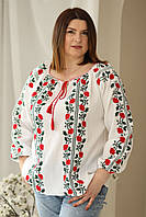 Стильна жіноча етнічна біла блуза з яскравою вишивкою квітами №342
