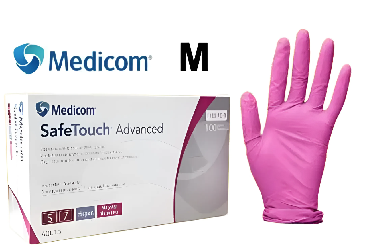 Рукавички нітрилові без пудри Medicom Magenta M 3,5 г 100 шт.