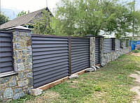 Забор ЖАЛЮЗИ металлический графитовый 7024 тип "Classic" (120 мм) одностороннее, двухстороннее покрытие