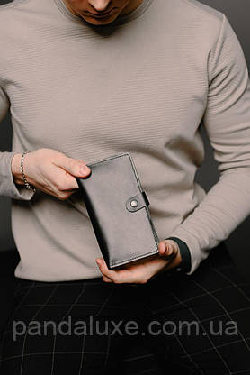 Портмоне чоловіче, гаманець із натуральної гладкої шкіри (чорний), фото 2