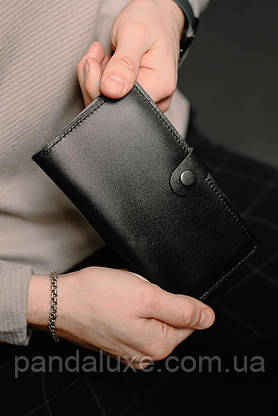 Портмоне чоловіче, гаманець із натуральної гладкої шкіри (чорний), фото 3