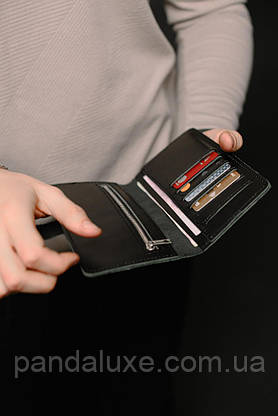 Портмоне чоловіче, гаманець із натуральної гладкої шкіри (чорний), фото 5