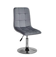 Бархтный барный стул с регулировкой высоты на хромированном блине Tom CH - Base