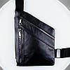 Сумка слінг шкіряна, чоловіча барсетка через плече (чорна), фото 6