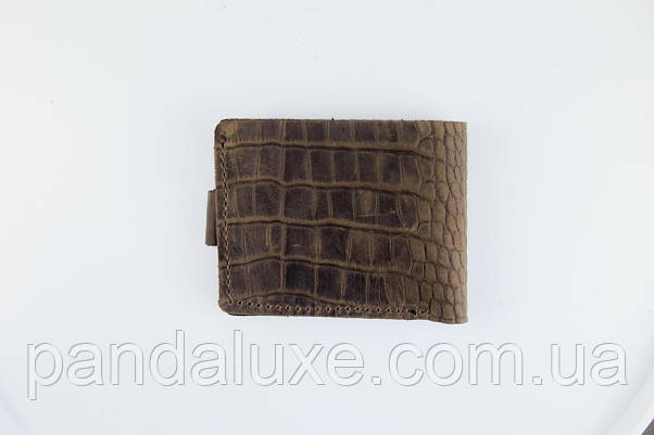 Гаманець портмоне із натуральної шкіри, тиснення крокодил (темно-коричневий), фото 4