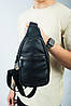 Сумка слінг шкіряна, чоловіча барсетка через плече (чорна), фото 6