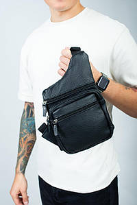 Сумка-слинг із натуральної шкіри, сумка через плече чоловіча SL017 (чорна)