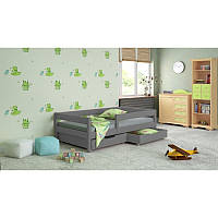 Дитяче дерев'яне букове ліжко Mix Nove Сіре з захисним бортиком