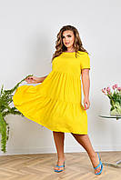 Женское летнее платье сарафан однотонное свободного фасона большие размеры: 48-50, 52-54, 56-58, 60-62, 64-66