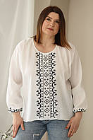 Стильна жіноча етнічна біла блуза з чорною вишивкою №344
