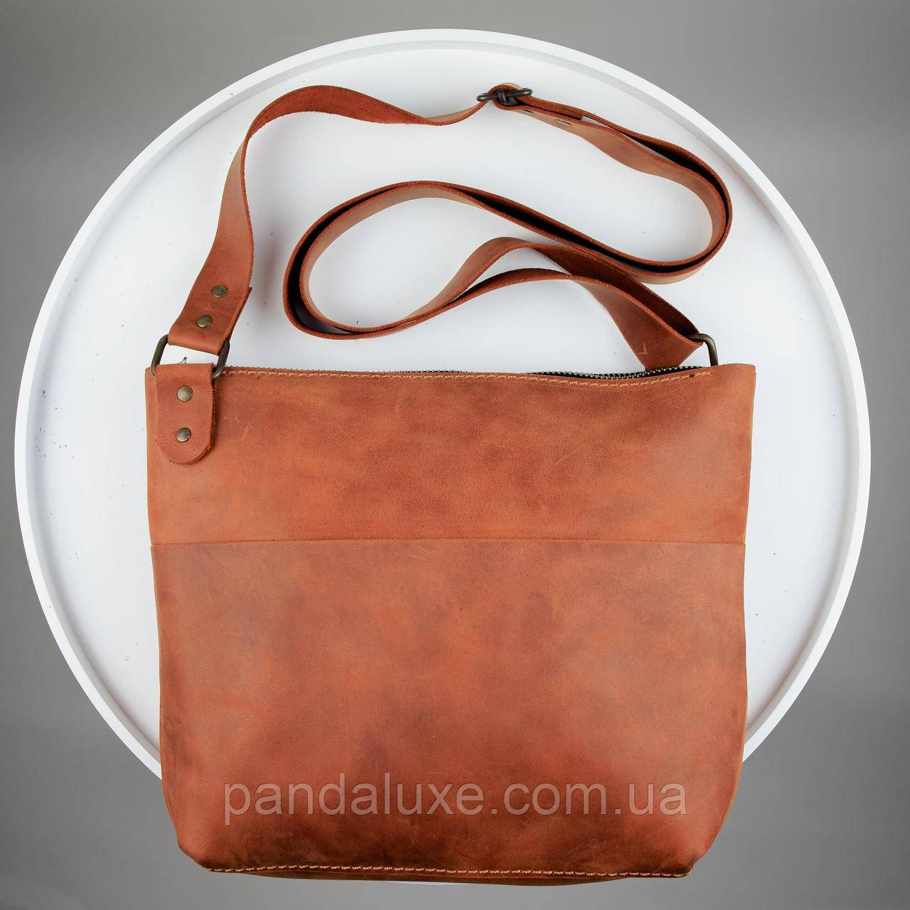 Сумка месенджер Skill з натуральної шкіри, через плече (світло-коричнева)