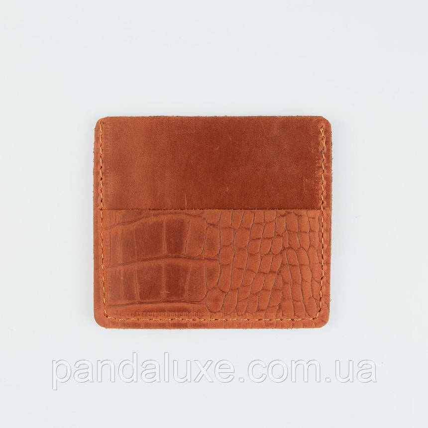 Чоловічий картхолдер візитниця із натуральної шкіри, тиснення крокодил (світло-коричневий), фото 2