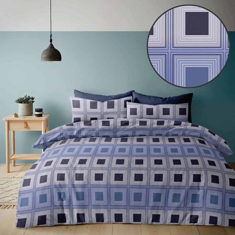 Стильна тканина 220 см для постільної білизни набивна синя Бязь Gold Lux геометрія клітинка в рулоні 50 м