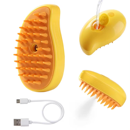 Масажна щітка для домашніх тварин з парою жовта 3в1 PET SPRAY MASSAGE BRUSH, щітка з парою для кішок, фото 1