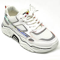 Жіночі шкіряні кросівки білого кольору з вставками на шнурівці EL PASSO KY19AW-4-1 розмір 36