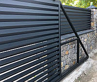 Забор ЖАЛЮЗИ металлический тёмный -графит 7016 тип "Exclusive" (Эксклюзив 60/120 мм) двухстороннее покрытие