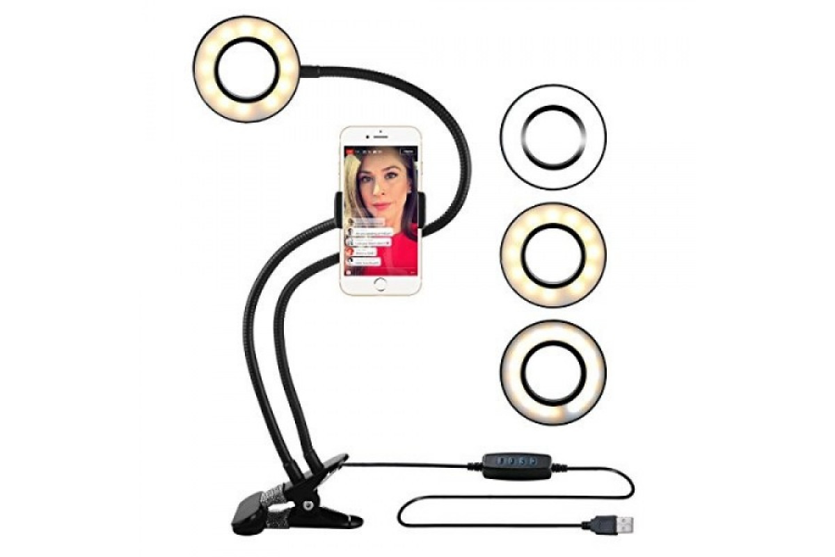 Кільцева LED лампа (ніжка з прищіпкою) (1 крепл.тел.) (USB) (9см) (40)