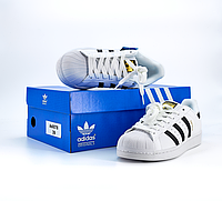 Кроссовки Adidas Superstar White белые кеды Адидас Суперстар мужские женские кожаные