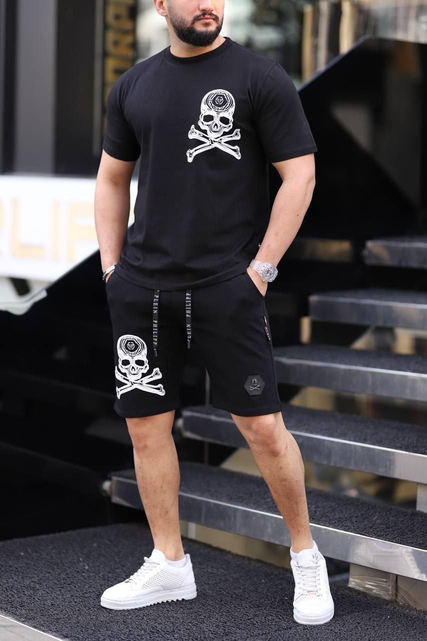 Чоловічий костюм шорти та футболка Philipp Plein CK7983 чорний S, М, фото 1