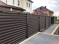 Забор ЖАЛЮЗИ металлический тёмно -коричневый 8019 тип "Exclusive" (Эксклюзив 60/120 мм) двухстороннее покрытие