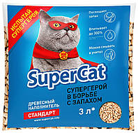 Древесный наполнитель SuperCat СТАНДАРТ для кошачьего туалета. Светлая гранула 6 мм, 1кг (3л)