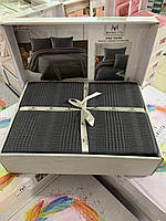 Летний комплект постельного белья с вафельным покрывалом Pike Modalita Антрацит
