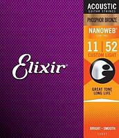 Струны для акустической гитары Elixir Nanoweb Custom Light Phosphor Bronze (11 - 52)